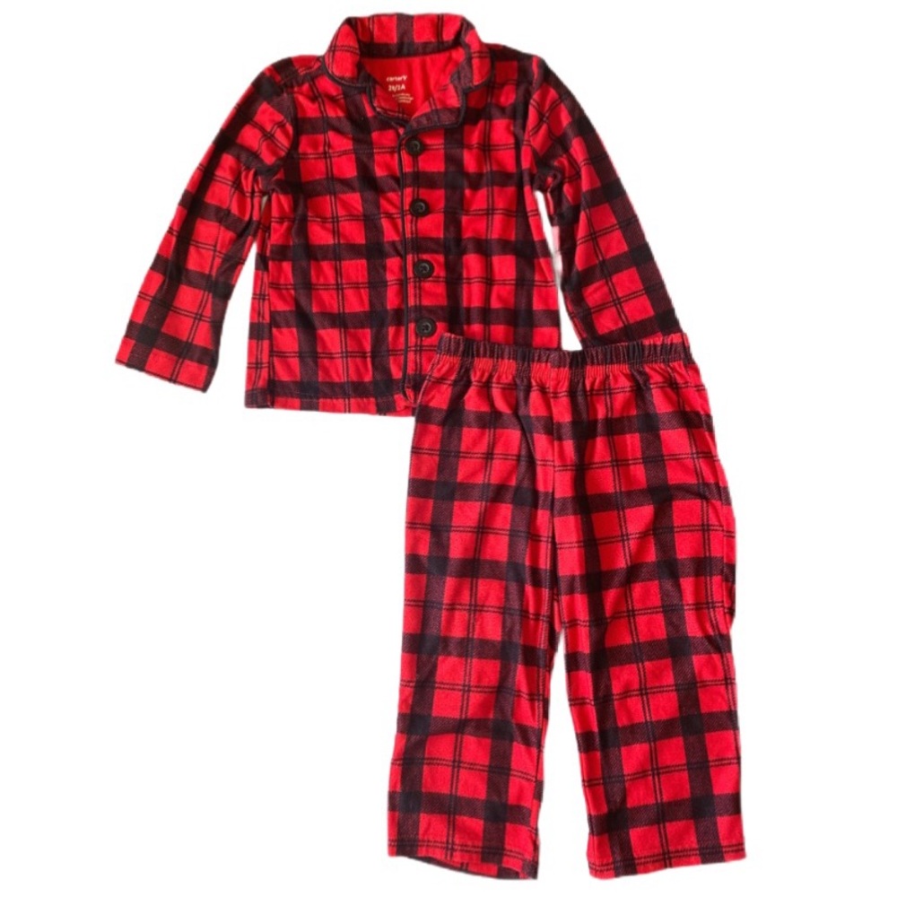 Carters Kids Red and Black Plaid Pajama Set 2T
